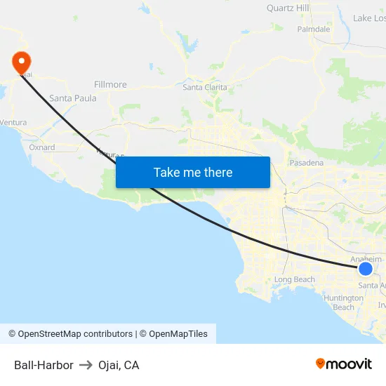 Ball-Harbor to Ojai, CA map