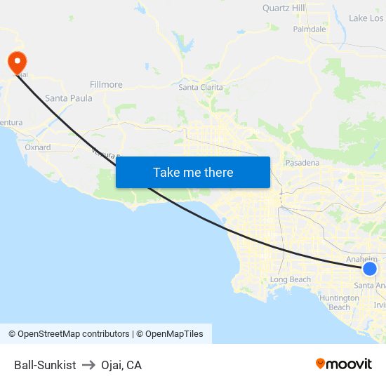 Ball-Sunkist to Ojai, CA map