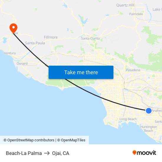 Beach-La Palma to Ojai, CA map