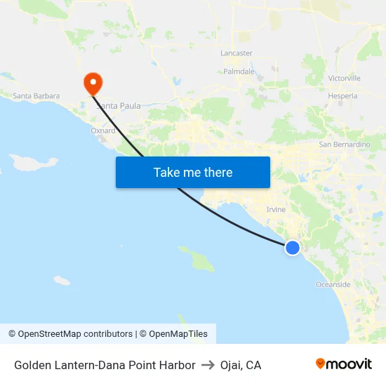 Golden Lantern-Dana Point Harbor to Ojai, CA map