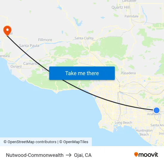 Nutwood-Commonwealth to Ojai, CA map