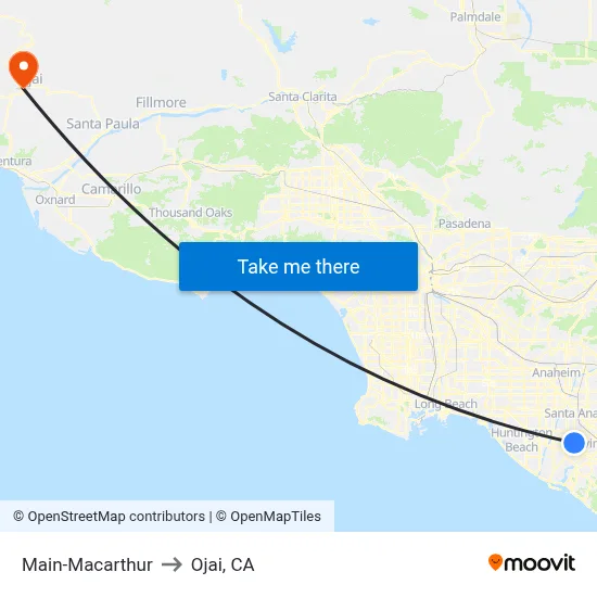 Main-Macarthur to Ojai, CA map