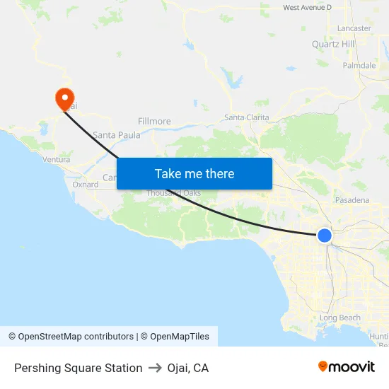 Pershing Square Station to Ojai, CA map