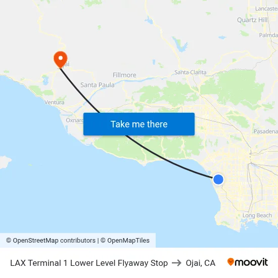 LAX Terminal 1 Lower Level Flyaway Stop to Ojai, CA map