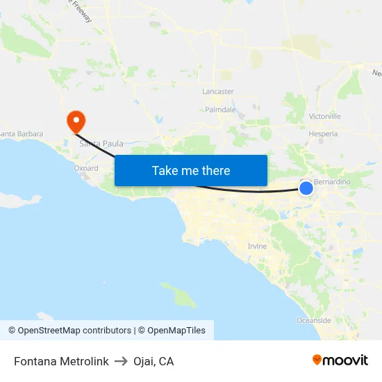 Fontana Metrolink to Ojai, CA map
