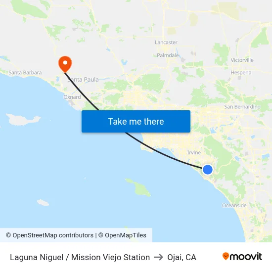 Laguna Niguel / Mission Viejo Station to Ojai, CA map