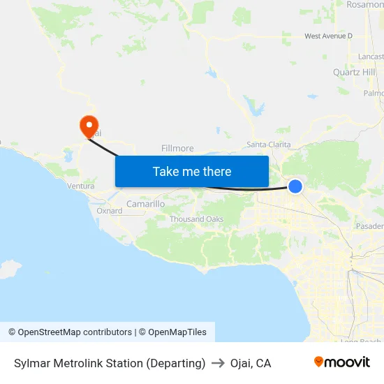 Sylmar Metrolink Station (Departing) to Ojai, CA map