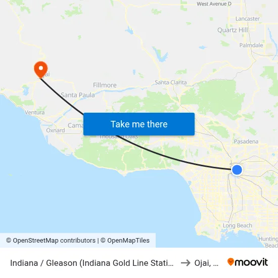 Indiana / Gleason (Indiana Gold Line Station) to Ojai, CA map
