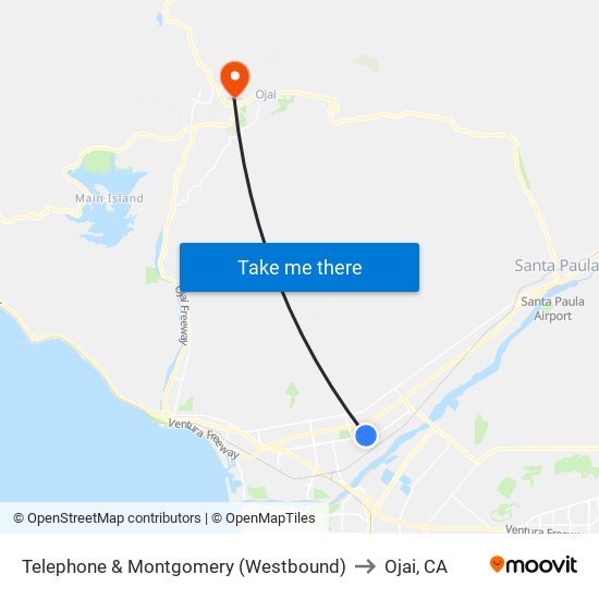 Telephone & Montgomery (Westbound) to Ojai, CA map