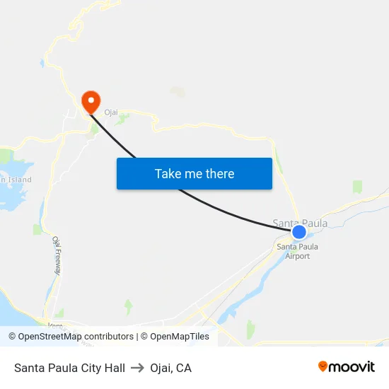 Santa Paula City Hall to Ojai, CA map