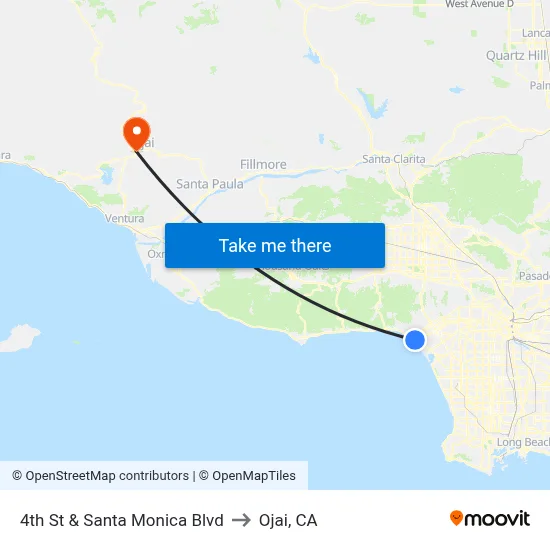 4th St & Santa Monica Blvd to Ojai, CA map