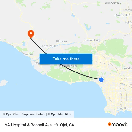 VA Hospital  & Bonsall Ave to Ojai, CA map