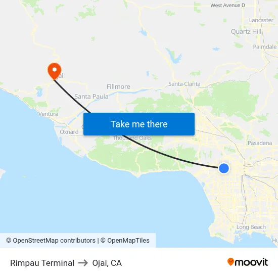 Rimpau Terminal to Ojai, CA map