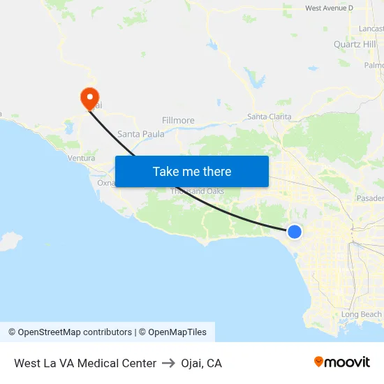 West La VA Medical Center to Ojai, CA map