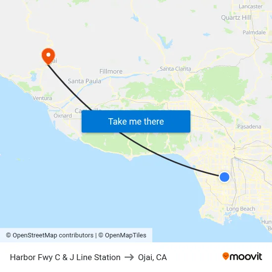 Harbor Fwy C & J Line Station to Ojai, CA map