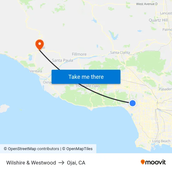 Wilshire & Westwood to Ojai, CA map