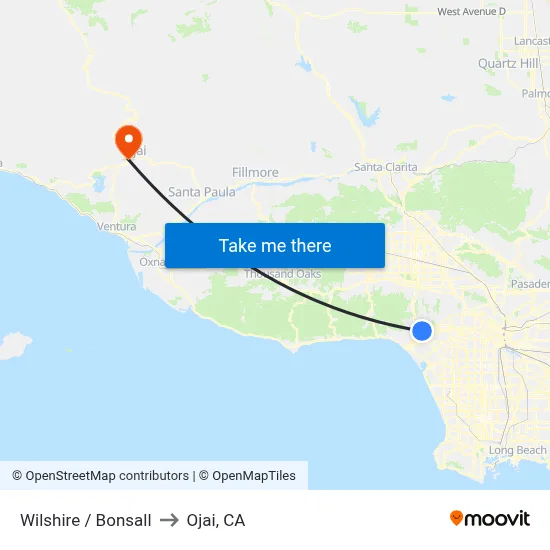 Wilshire / Bonsall to Ojai, CA map