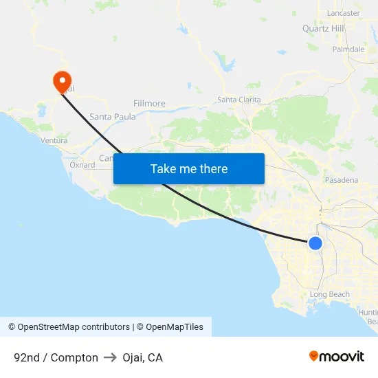 92nd / Compton to Ojai, CA map