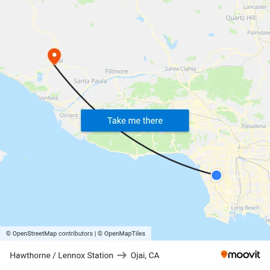 Hawthorne / Lennox Station to Ojai, CA map