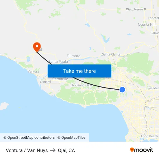 Ventura / Van Nuys to Ojai, CA map