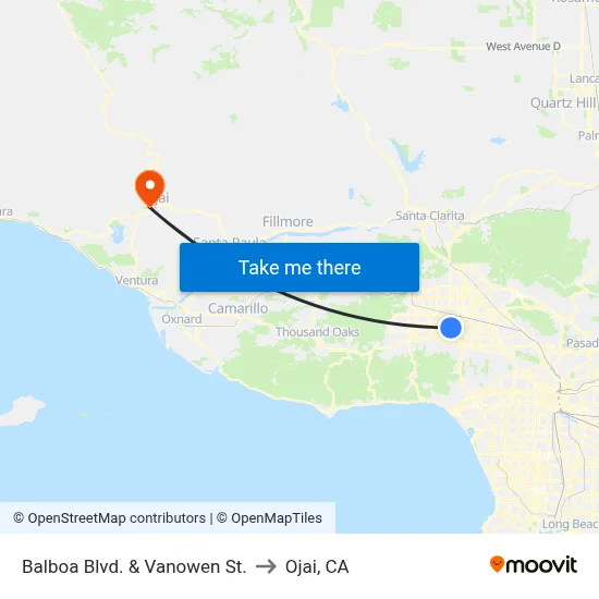 Balboa Blvd. & Vanowen St. to Ojai, CA map