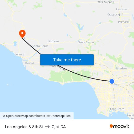 Los Angeles & 8th St to Ojai, CA map