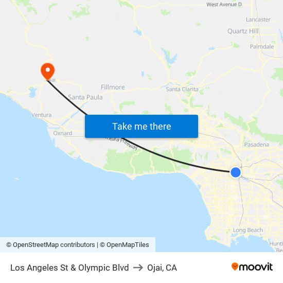 Los Angeles St & Olympic Blvd to Ojai, CA map