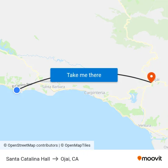 Santa Catalina Hall to Ojai, CA map