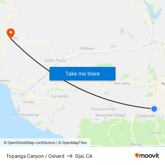 Topanga Canyon / Oxnard to Ojai, CA map