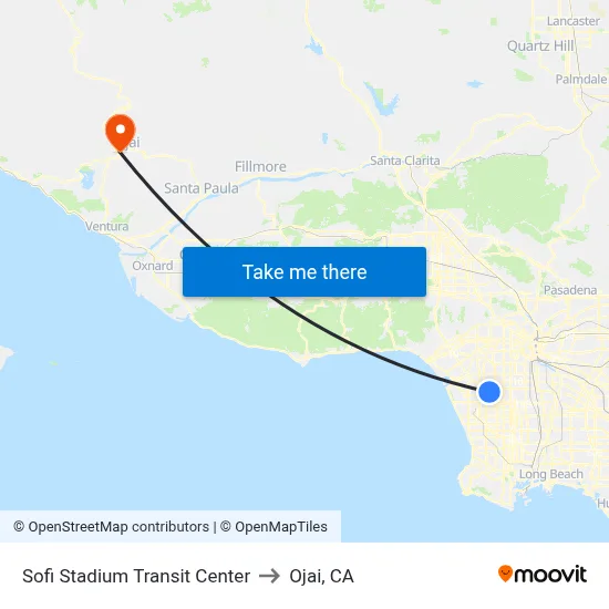 Sofi Stadium Transit Center to Ojai, CA map