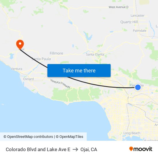 Colorado Blvd and Lake Ave E to Ojai, CA map