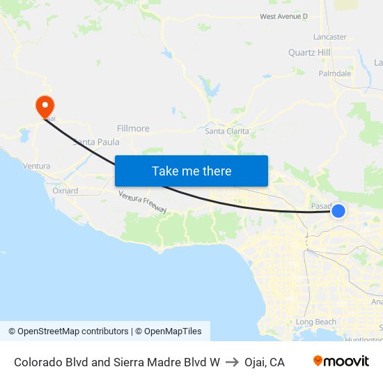 Colorado Blvd and Sierra Madre Blvd W to Ojai, CA map