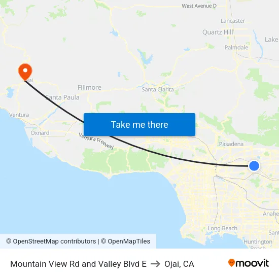 Mountain View Rd and Valley Blvd E to Ojai, CA map