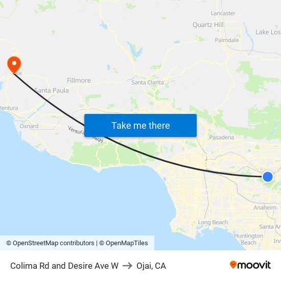 Colima Rd and Desire Ave W to Ojai, CA map