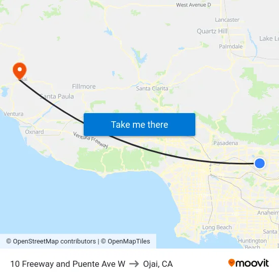 10 Freeway and Puente Ave W to Ojai, CA map