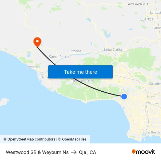 Westwood SB & Weyburn Ns to Ojai, CA map