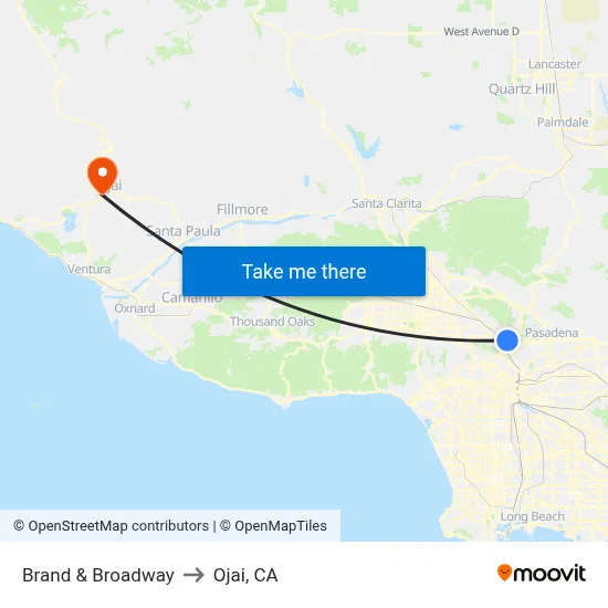 Brand & Broadway to Ojai, CA map