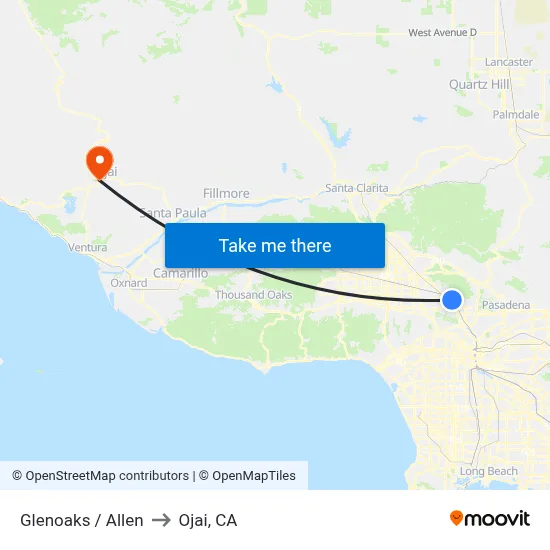 Glenoaks / Allen to Ojai, CA map