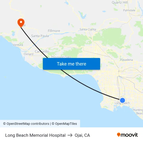 Long Beach Memorial Hospital to Ojai, CA map