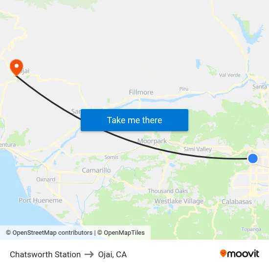 Chatsworth Station to Ojai, CA map
