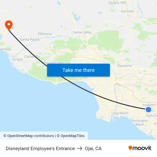 Disneyland Employee's Entrance to Ojai, CA map