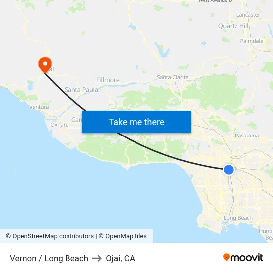 Vernon / Long Beach to Ojai, CA map
