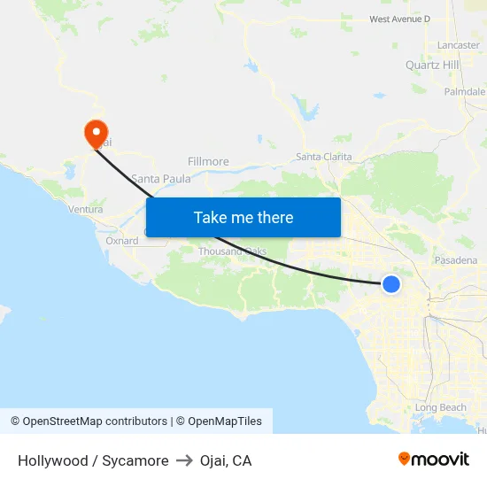 Hollywood / Sycamore to Ojai, CA map