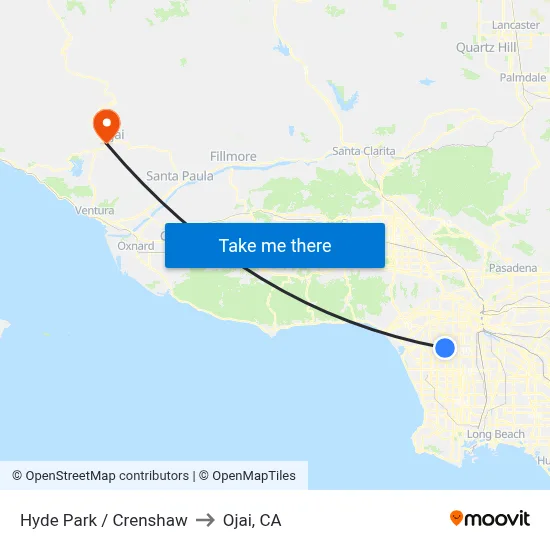 Hyde Park / Crenshaw to Ojai, CA map