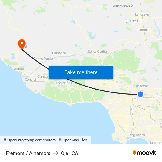 Fremont / Alhambra to Ojai, CA map
