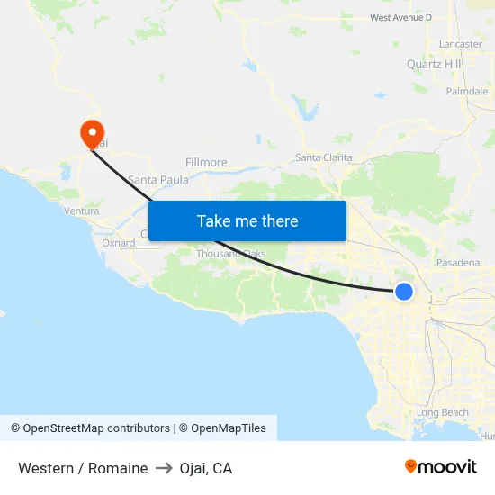 Western / Romaine to Ojai, CA map