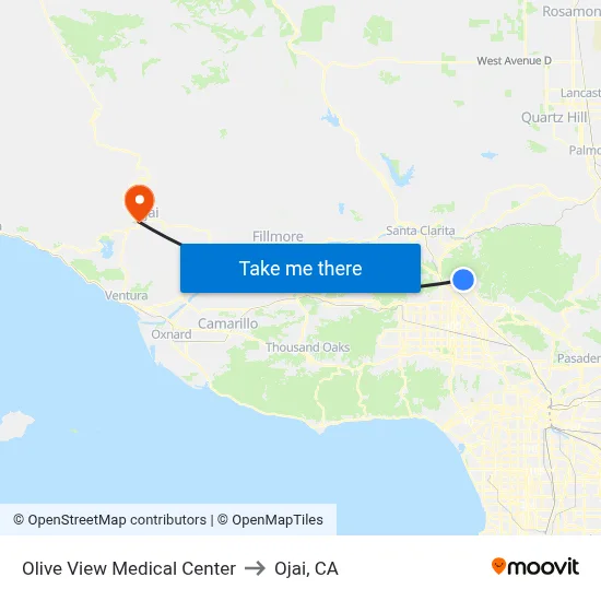 Olive View Medical Center to Ojai, CA map