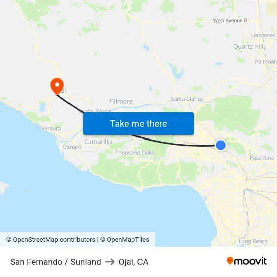 San Fernando / Sunland to Ojai, CA map