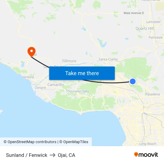 Sunland / Fenwick to Ojai, CA map