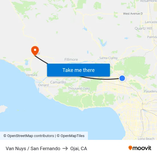 Van Nuys / San Fernando to Ojai, CA map